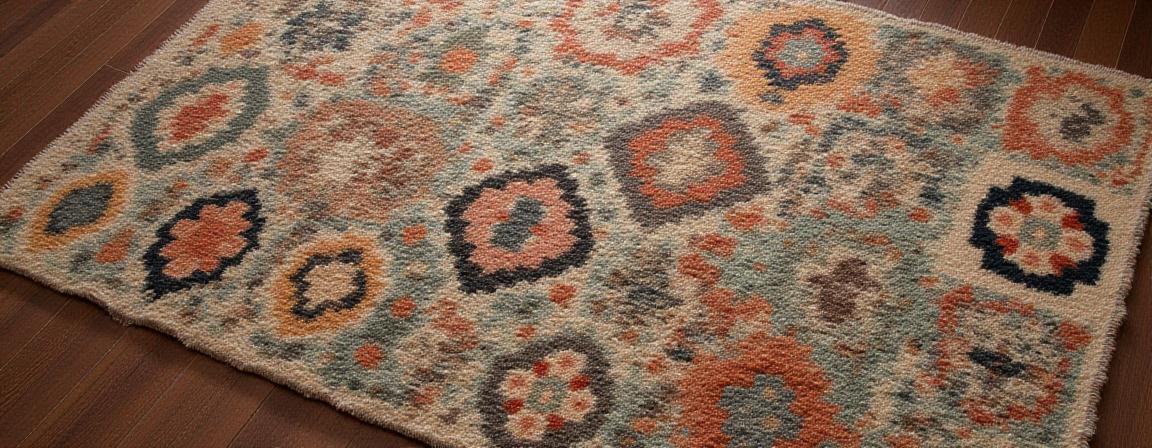 Intricate artisanal hand-woven kilim rug in earth tones